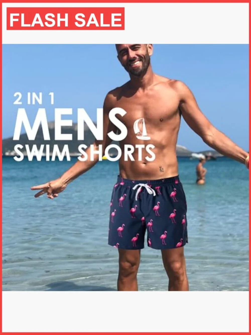 Men's Quick Dry Swim Trunks Board Shorts with Pockets Hawaiian 2 in 1